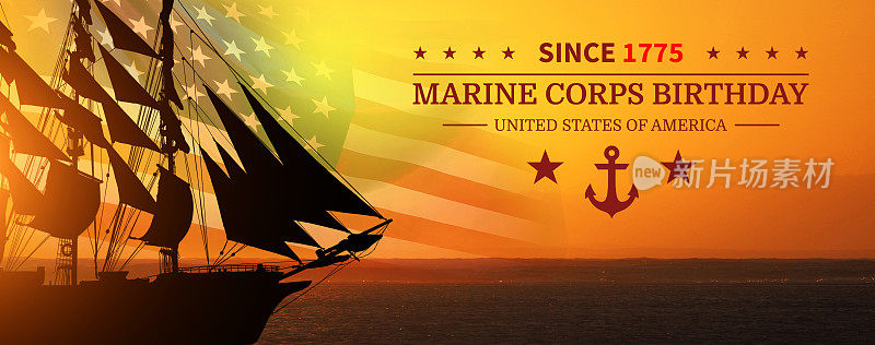 祝美国海军生日快乐。美国国旗。3 d演示。